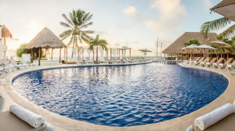 Ground level view of main pool at Desire