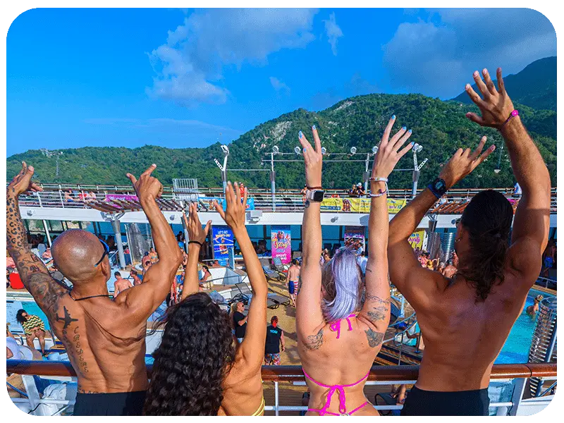 Partying couples on the deck of the ship
